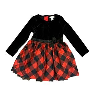 Cat & Jack Red and Black Buffalo Plaid Dress with Velvet Top 4T